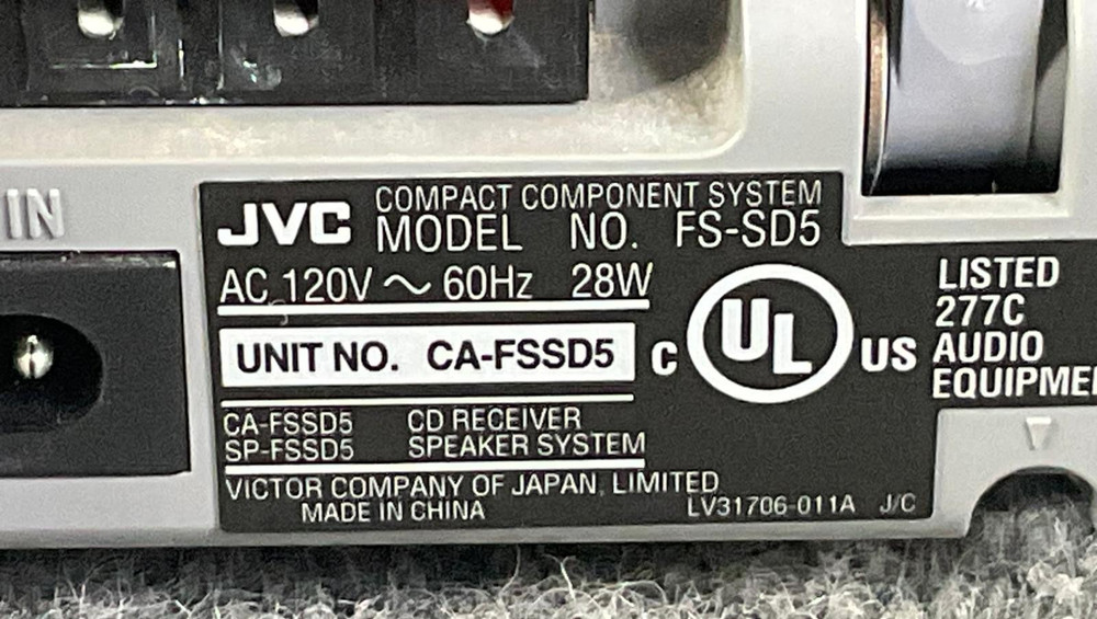 JVC FS-SD5 Compact Component System CD Receiver W/ Speaker System Digital Audio