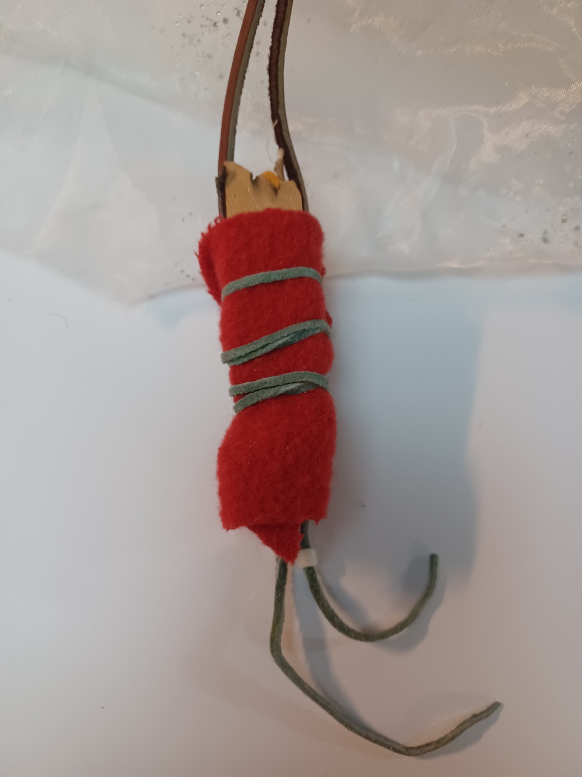 Primitive Hand Made Native American Baby In Papoose 4 Inches Leather