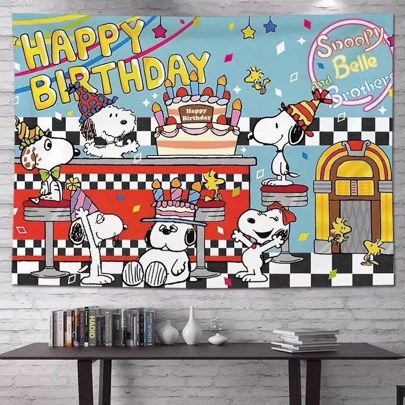 Snoopy Theme Happy Birthday Backdrop Birthday Party Decoration 5x4.3ft