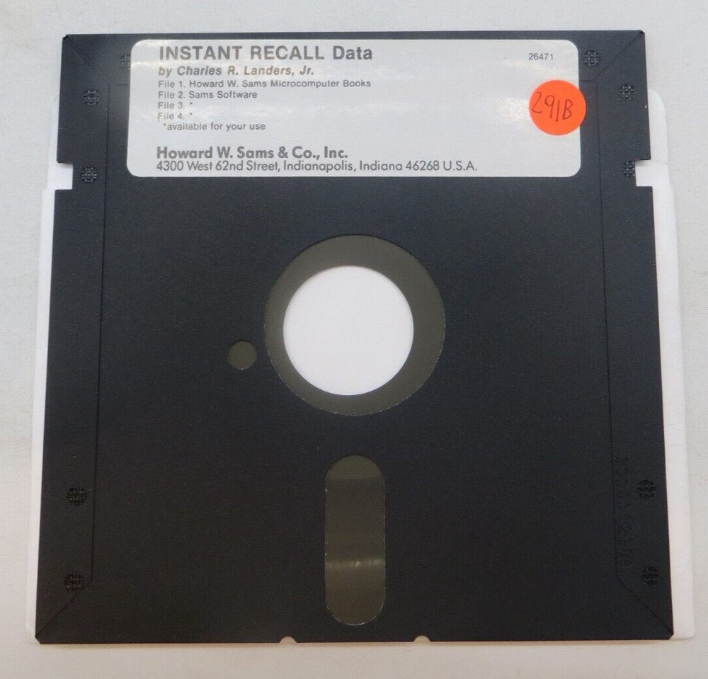 INSTANT RECALL Master / Data 5.25" Floppy Disk 1983 DOS 3.3 Applesoft -
