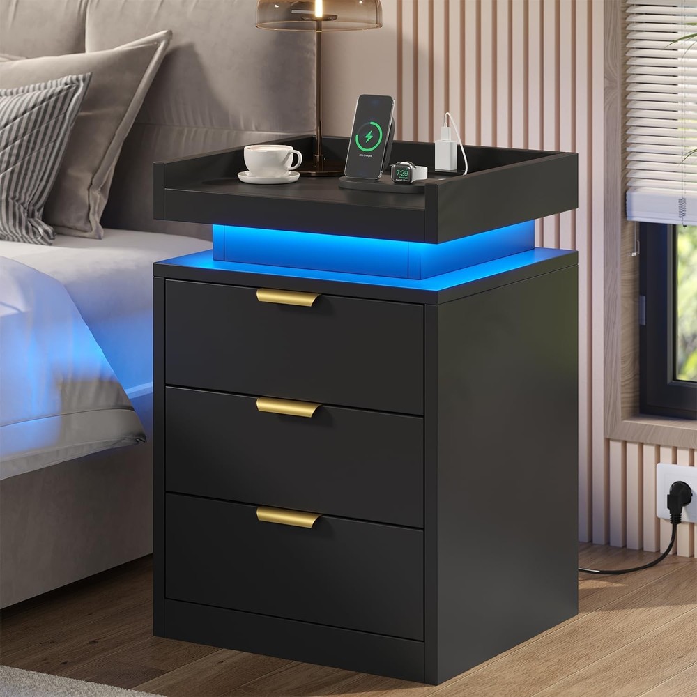 Modern Bedside Table with RGB LED 3 Drawer