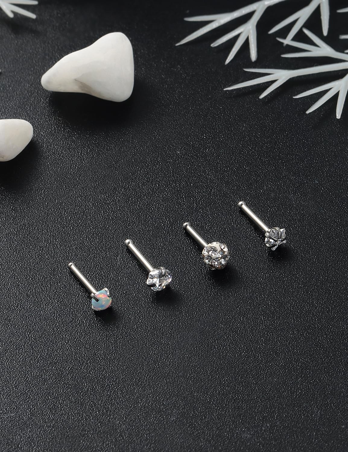 Leiainely Nose Rings Studs Piercings Jewelry for Women 3mm, 2mm, Bone