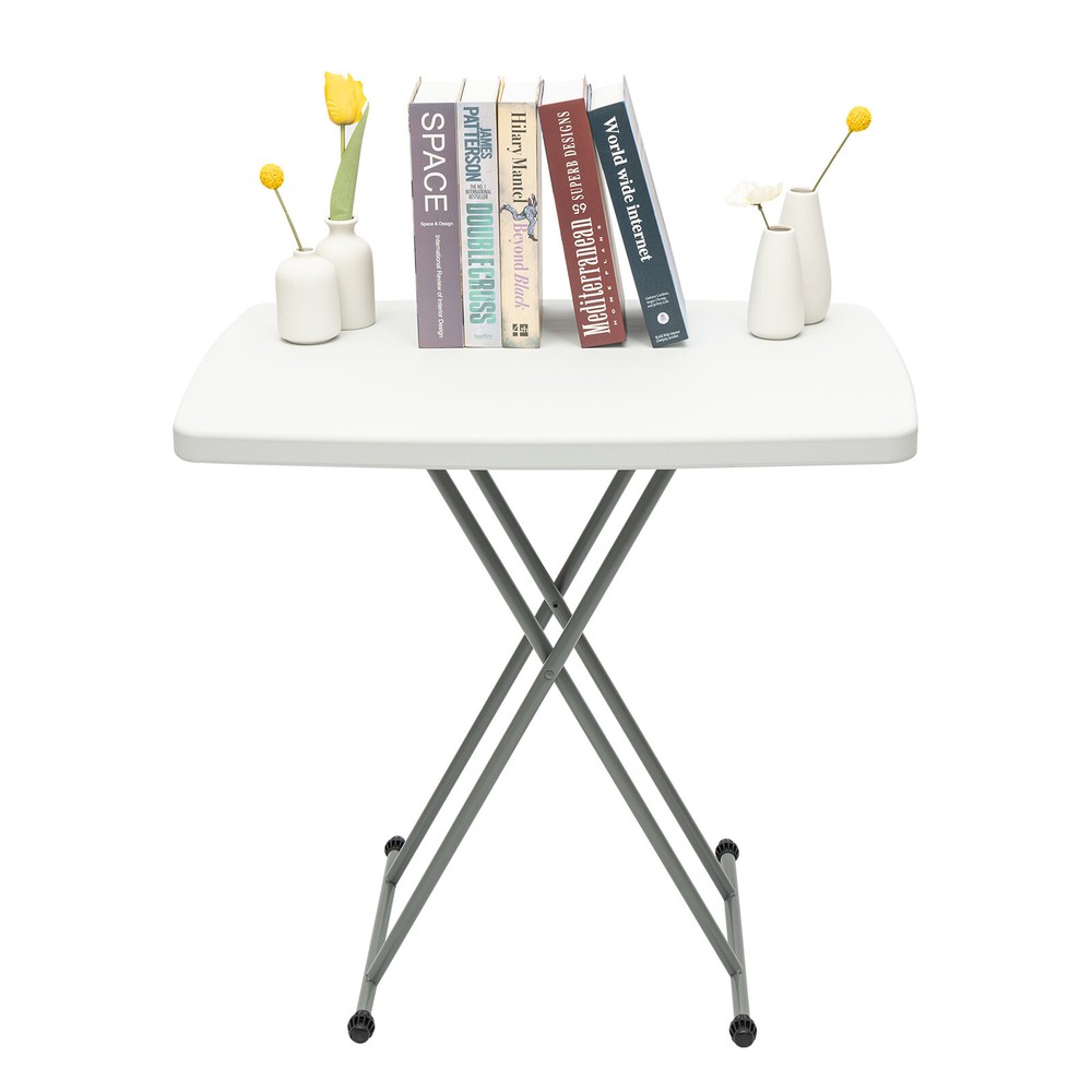 77*50cm Folding Table White Rectangular Table Adjustable Height Portable Home