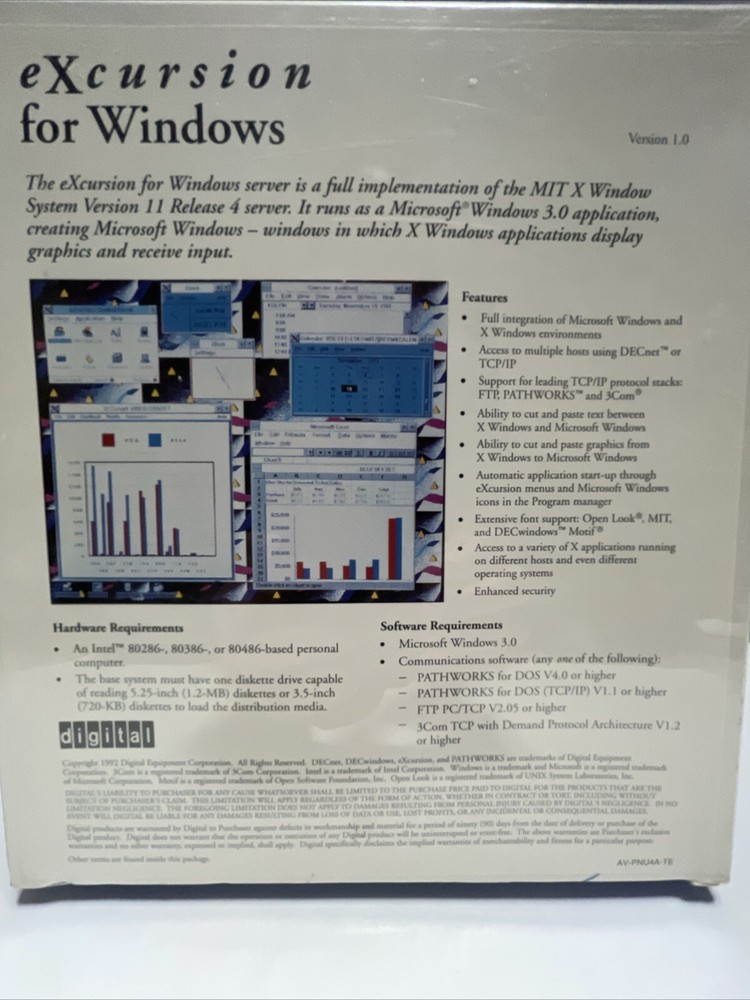 Excursion Digital Vintage Software For Windows Server 1992 DECnet MIT X Ver 11