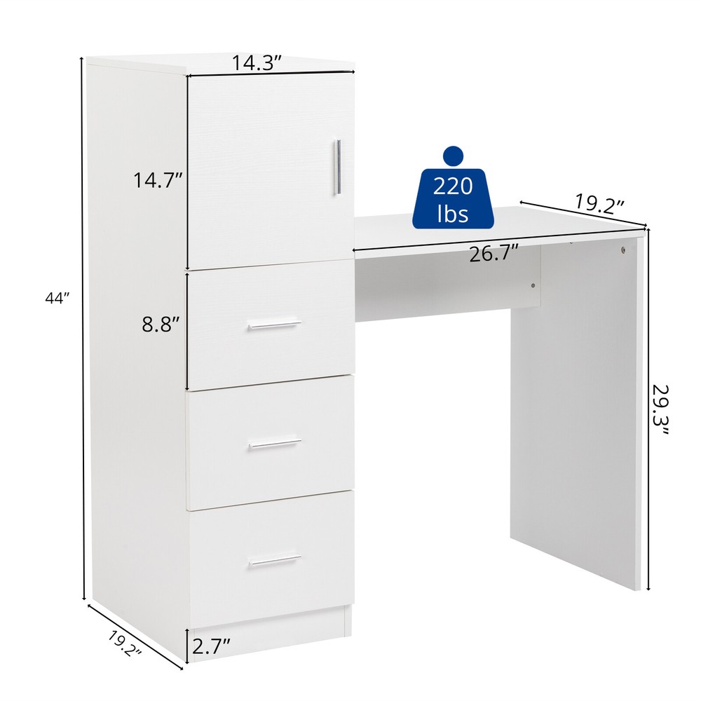 White embossed chipboard computer desk with 2 power sockets