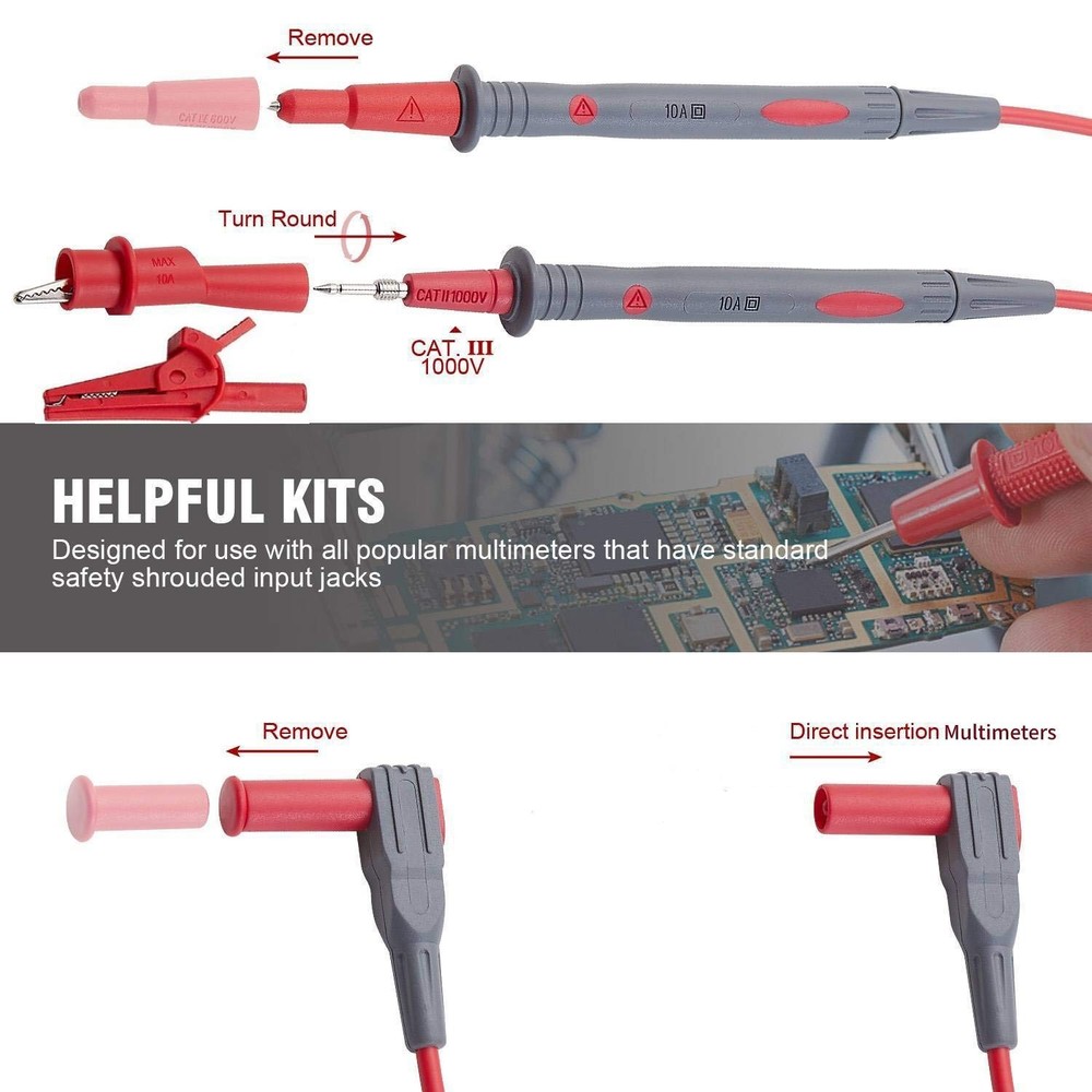 Durable Multimeter Lead Kit with Threaded Alligator Clips - IEC Certified