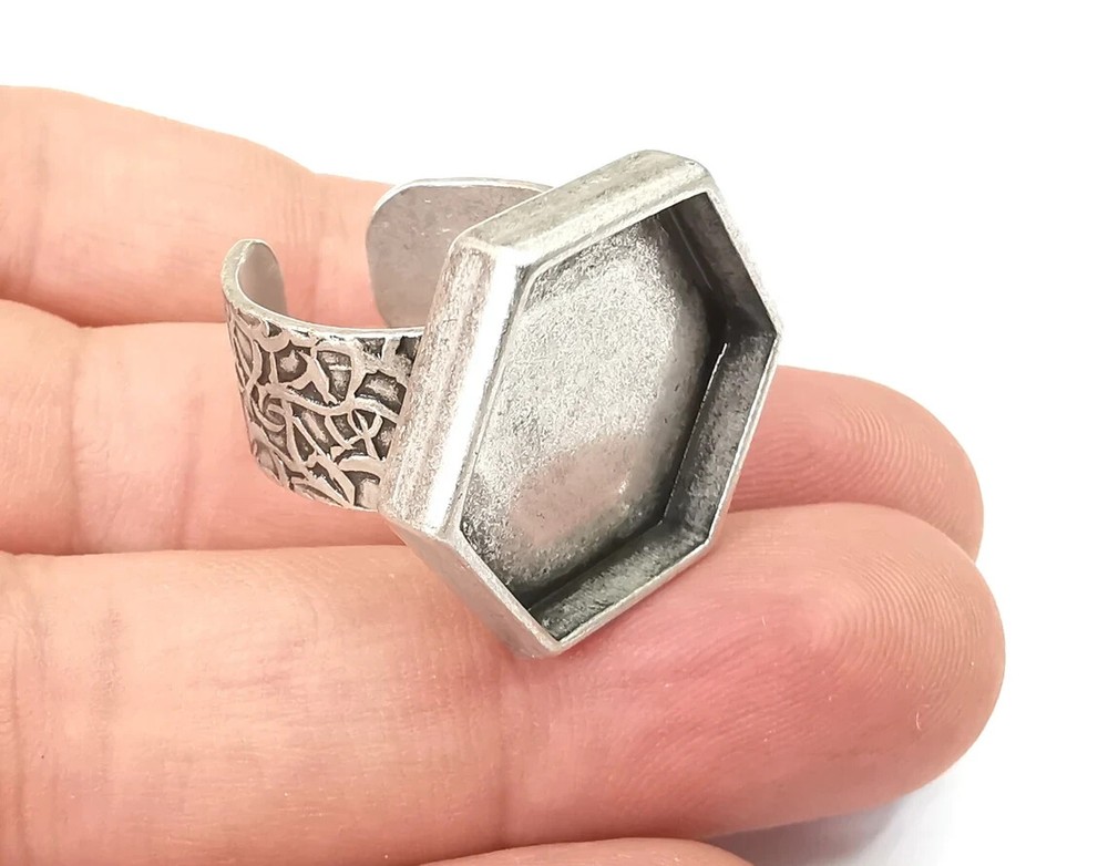 Hexagon Ring, Branch Ring Blank Setting, Cabochon Mounting Adjustable Resin Base