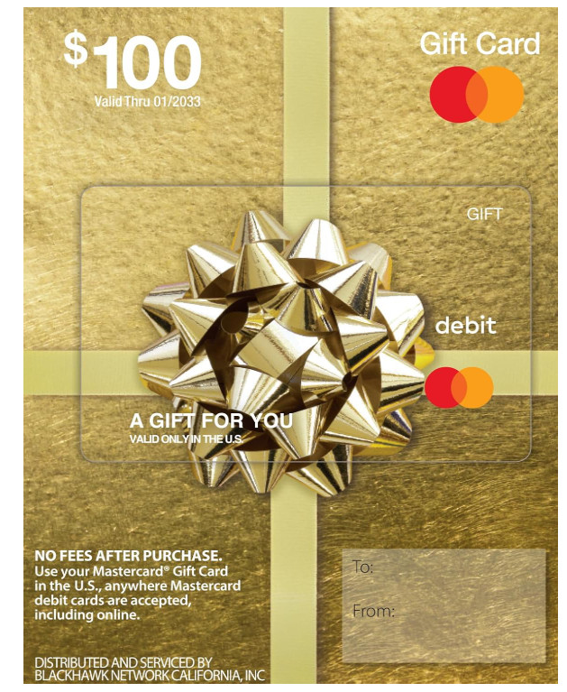 MasterCard Physical Gift Card – $100 (plus $5.95 Purchase Fee)