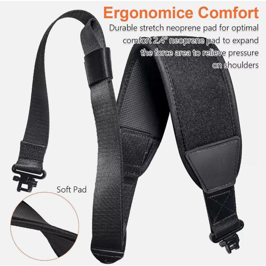 Full Black 2 Point Rifle Gun Sling with Swivels & Neoprene Shoulder Padded Strap