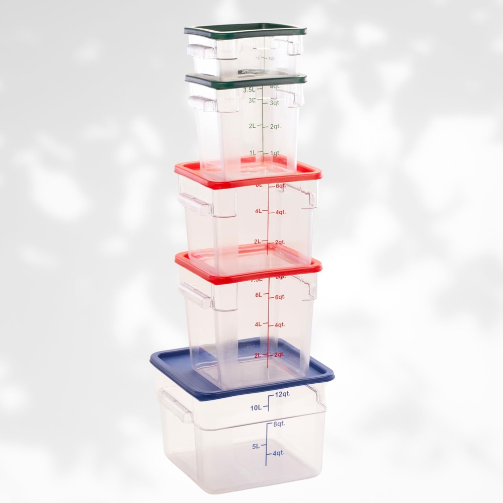 Square Food Container, 6 Quart, Polycarbonate, Reusable, Clear, NSF, (LID SOL...