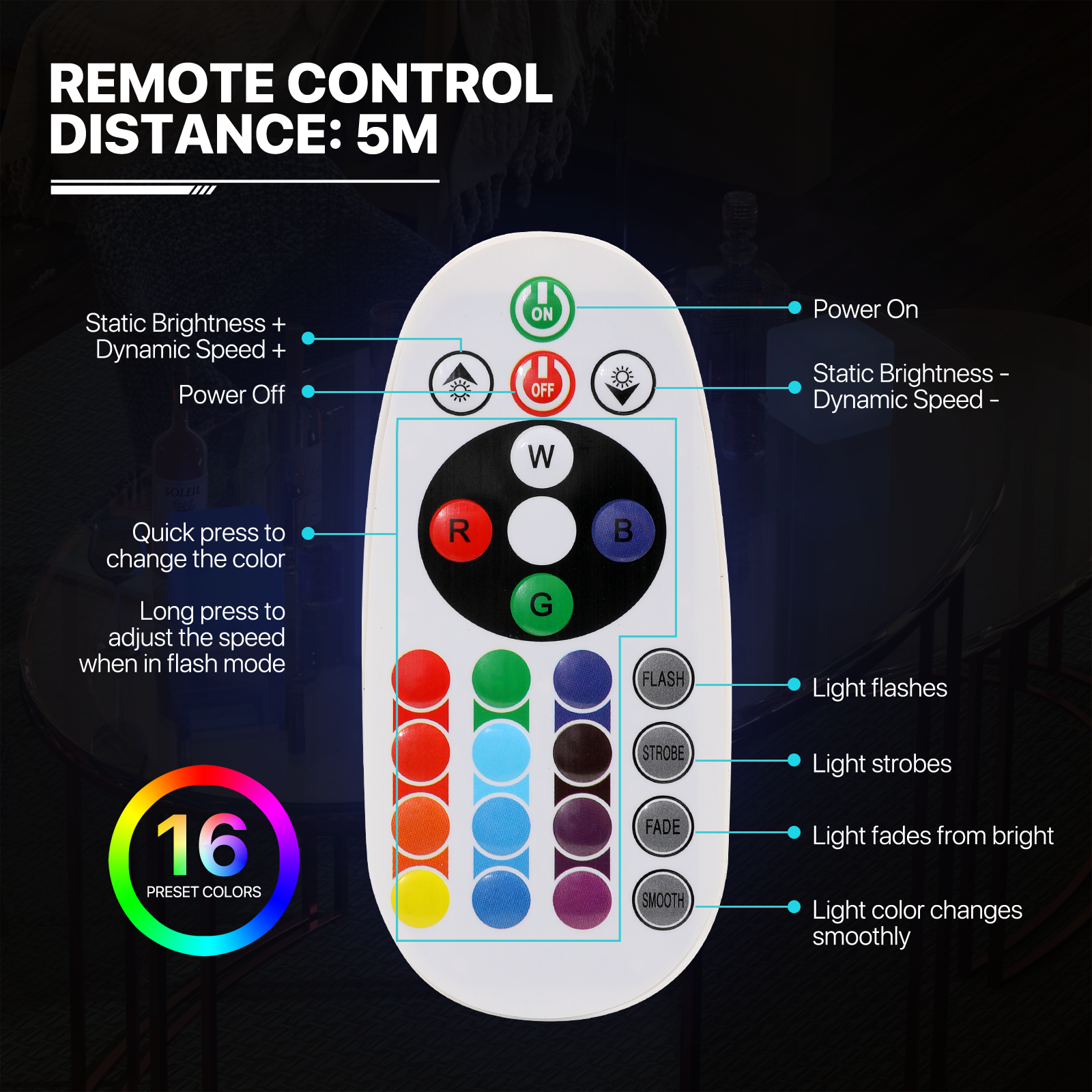 3 Step[REMOTE CONTROL+20 COLORS]LED Lighted 24" Bar Liquor Bottle Display Shelf