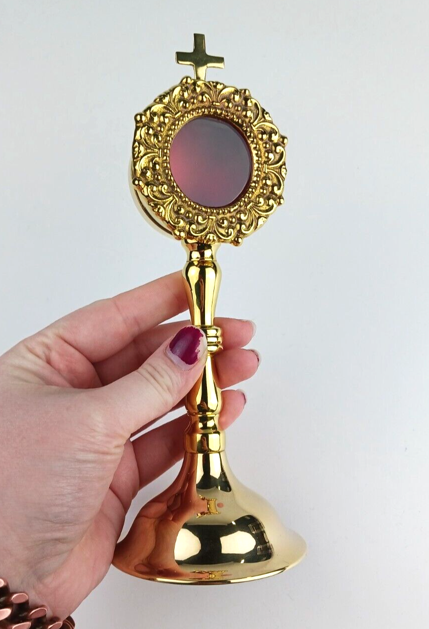 High Polished Brass Personal Reliquary for Catholic Church or Home Use 8 Inch