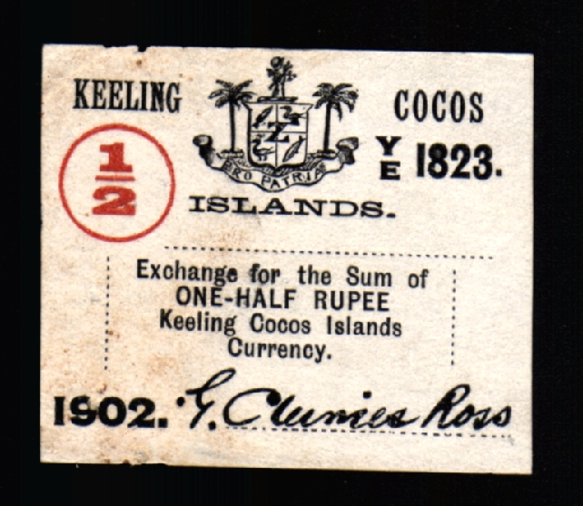 KEELING & COCOS ISLANDS 1/2 RUPEE P S125 1902 RARE BRITISH ADMINSTER AUSTRALIA