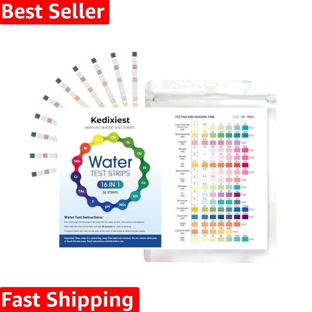 Comprehensive 16-in-1 Drinking Water  Strips – 50-Pack Kit for Home Use