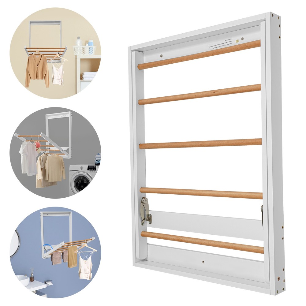 Wall Mounted Clothes Drying Rack Laundry Drying Rack Collapsible Load 5kg White