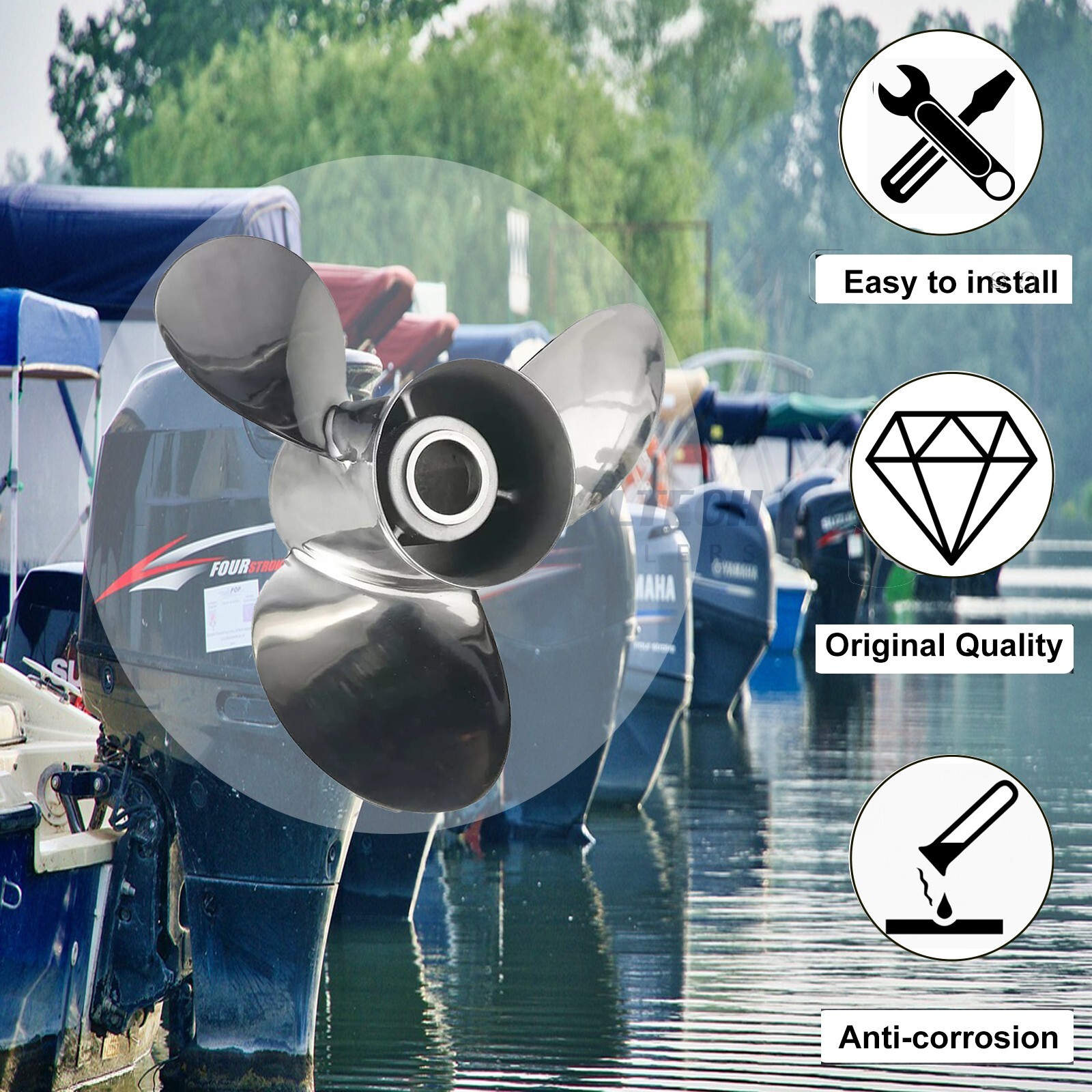 13 1/4 X 17 Stainless Outboard Propeller 13.25X17 For Mercury 40-140HP 15 Spline