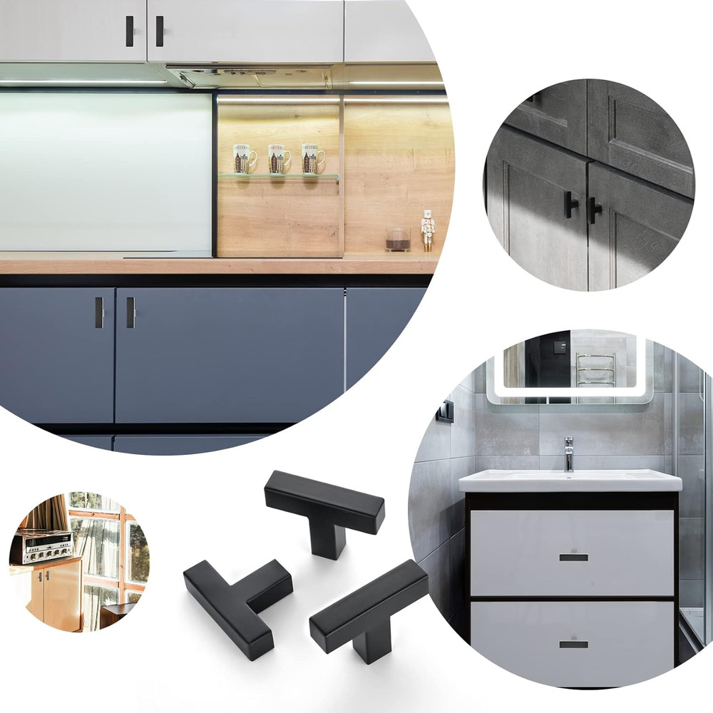 55 Pack Matte Black Square Cabinet Knobs 2" Pulls for Kitchen & Furniture