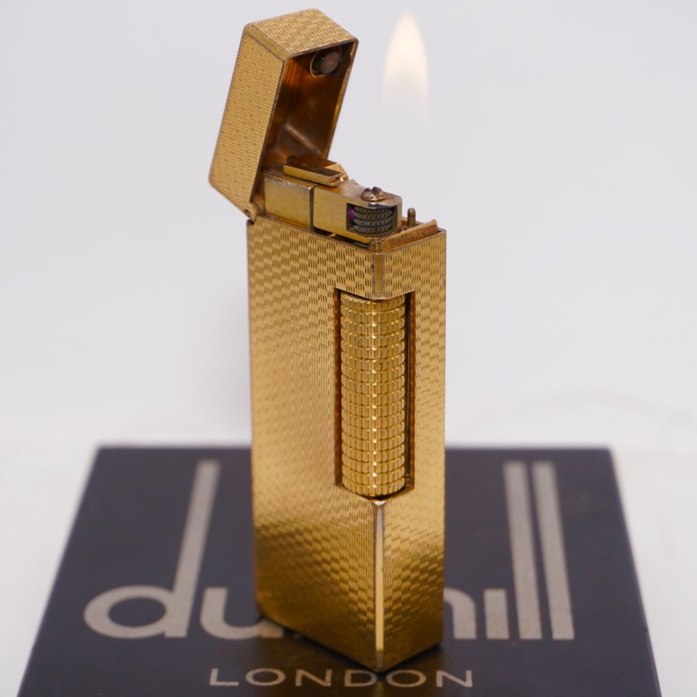 Dunhill Lighter Gold plate Basket Check Pattern_Ultrasonically cleaned_Working
