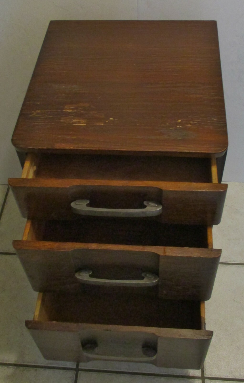 Mid-Century Modern Walnut Three-Drawer Nightstand in Style of Robsjohn-Gibbings