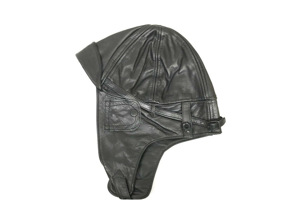 Leather Aviator Cap Black, Repro German WW2 Size MEDIUM