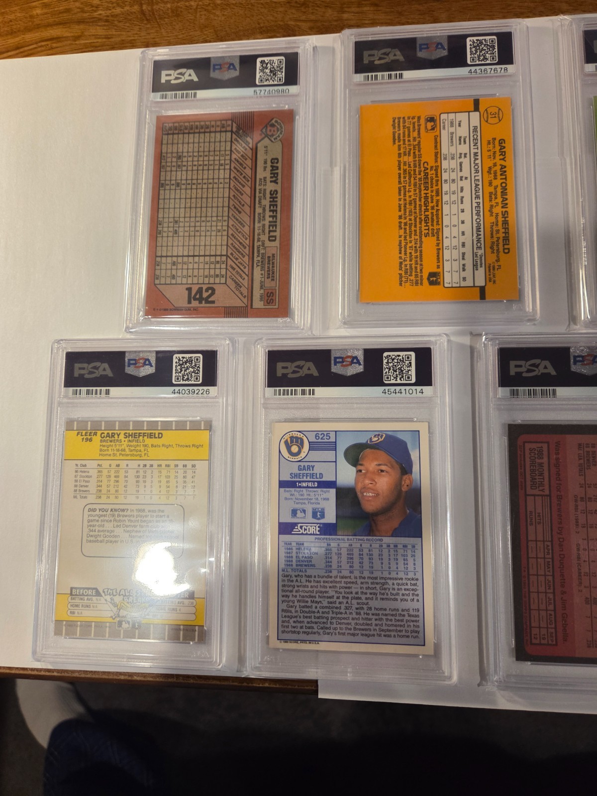 1989 Bowman Topps Fleer Donruss Score Upper Deck (7) RC lot Gary Sheffield PSA 9