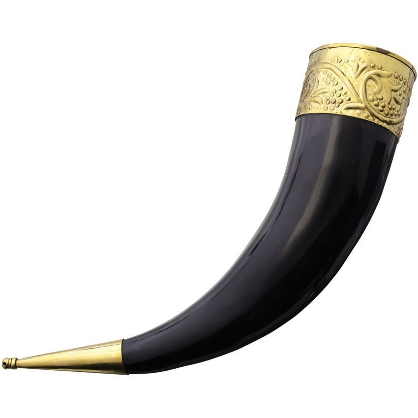 United Cutlery Viking Drinking Horn Finely Polished Hammered Rustic Brass Trim
