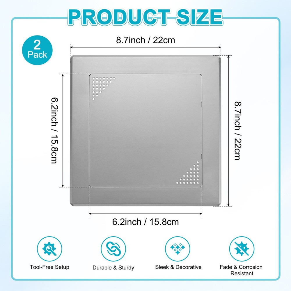 2-Pack Access Panel for Drywall, 6x6" Plastic Removable [Grey, Vented Square]