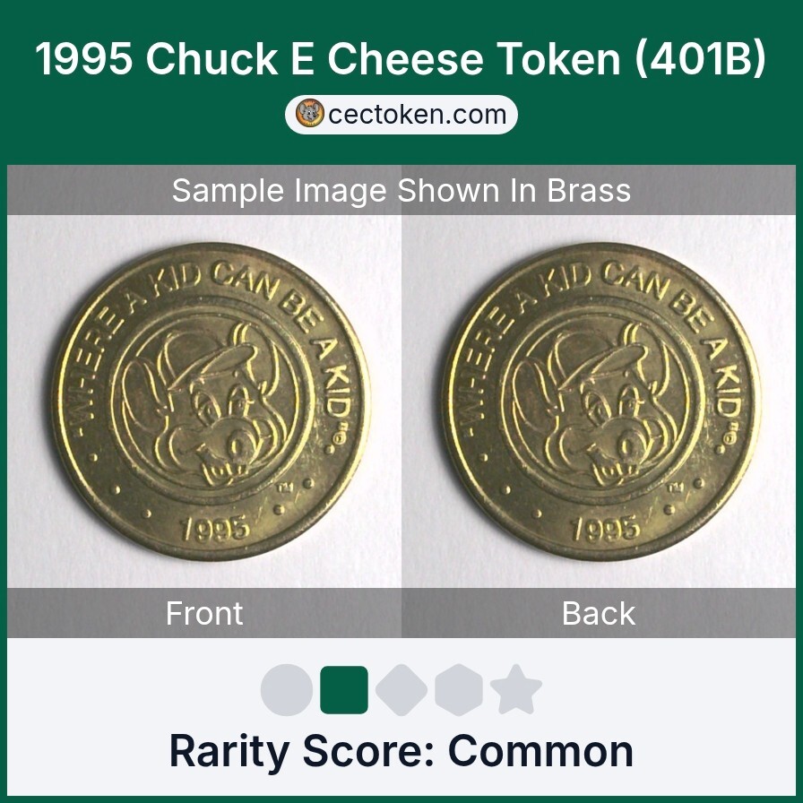 1995 Chuck E Cheese Token (401B) Brass 25mm Common