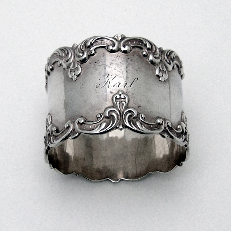 Scroll Border Napkin Ring Gorham Sterling Silver Mono Karl