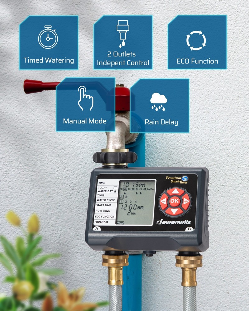 DEWENWILS 2 Zone Sprinkler Timer 8 Programs Water Hose Timer Leakproof Outdoor