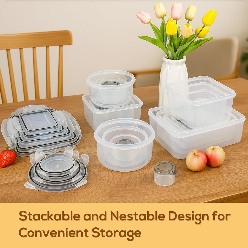 50 PCS Food Storage Containers with Lids, Clear Stackable Airtight clear