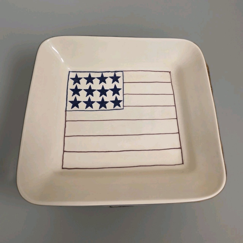 Vtg Hartstone American Flag Baking Dish Rectangular White Ceramic USA 1990 EUC