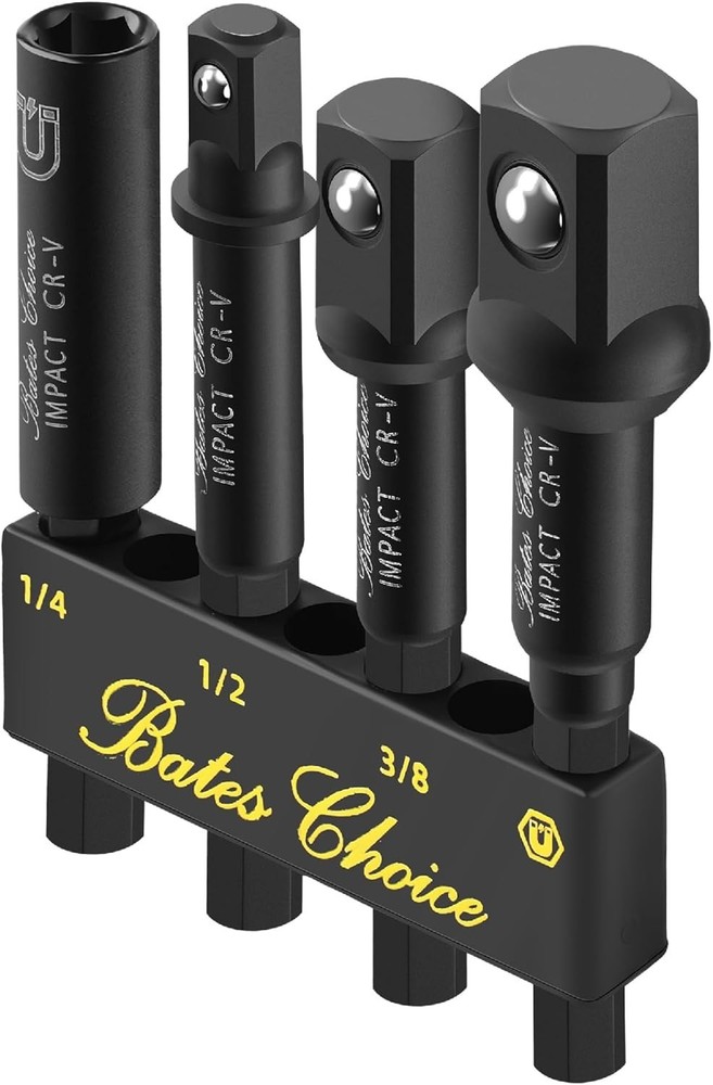 Durable Chrome Vanadium 4-Piece Impact Socket Adapter Set with Magnetic Holder