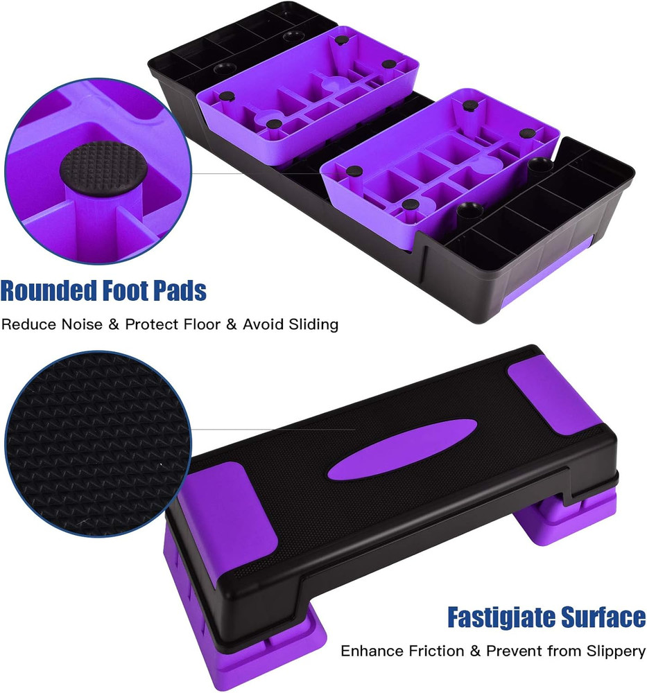 Exercise Step Platform, 30” Aerobic Stepper with Risers, 5”-7”-9” Height Adjusta