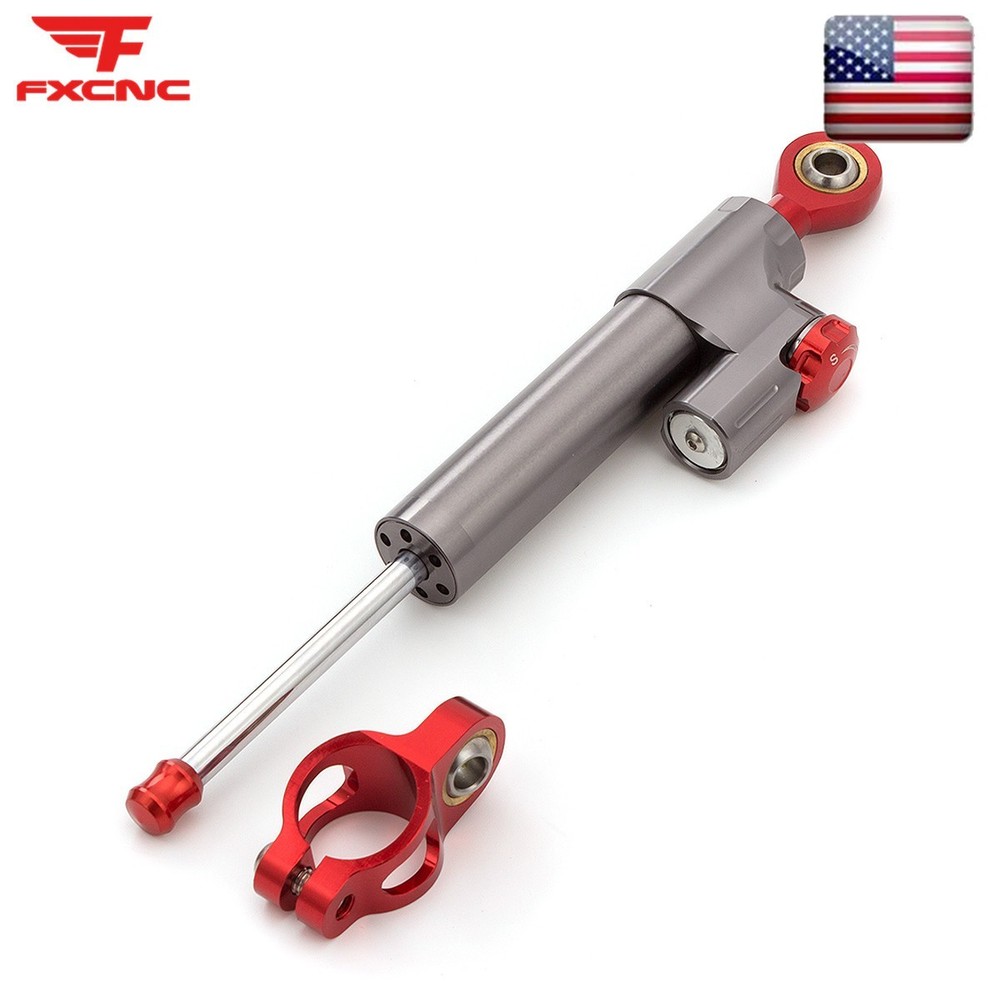 255MM 10" Universal FXCNC Adjustable Steering Damper Stabilizer Safety Gray+Red
