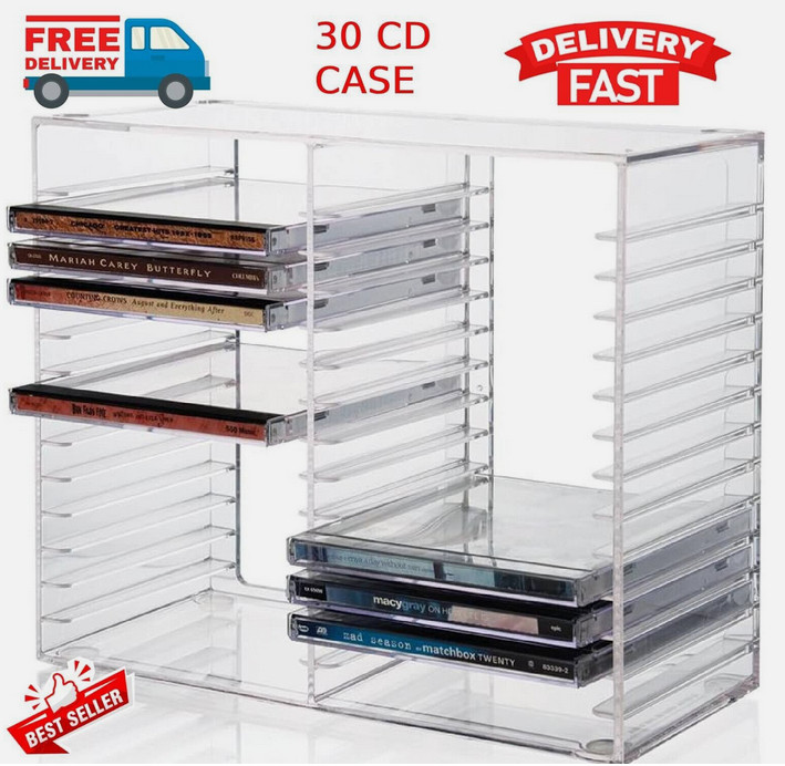 Stackable CD/DVD Multimedia Holder, Media Storage Rack, Clear Plastic 30 CD, US