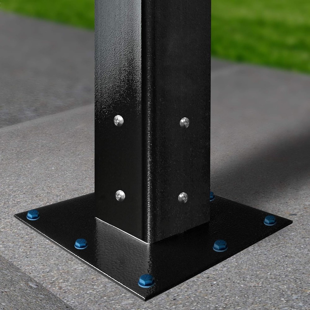 Black Surface Mount Base Plate for Mailbox Post, Galvanized Steel Construction