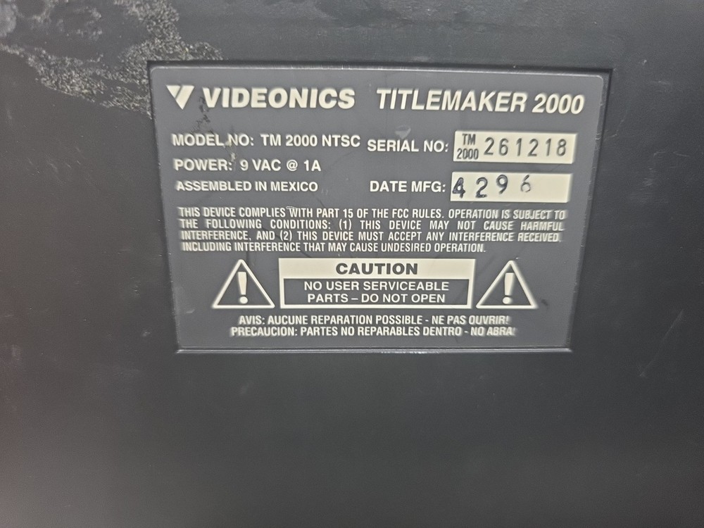 Videonics Video Titlemaker 2000 NTSC - As-Is, Unit Powers On Know Nothing Else