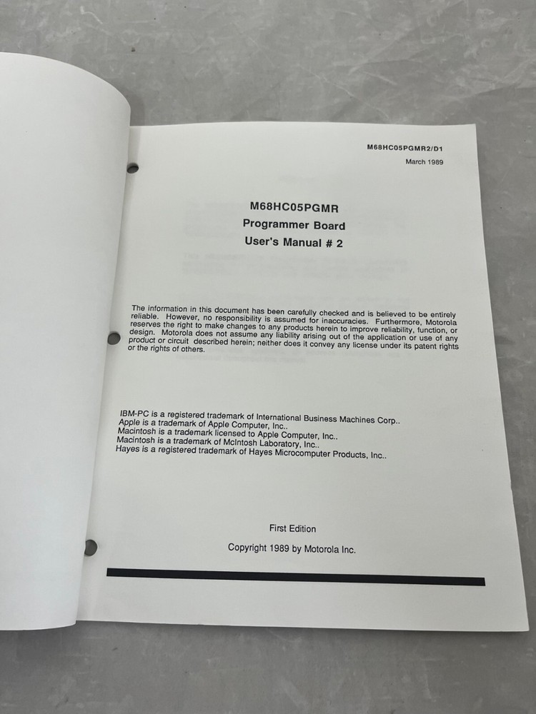 Motorola MC68HC05PGMR2/D1 MC68HC05PGMR Programmer Board User's Manual #2 1989