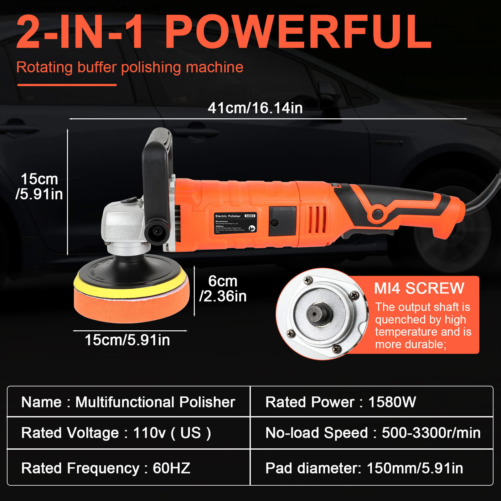 Car Buffer Polisher Waxer 7-Speed Rotary 5"6"+7" Backing Plate Polishing Machine