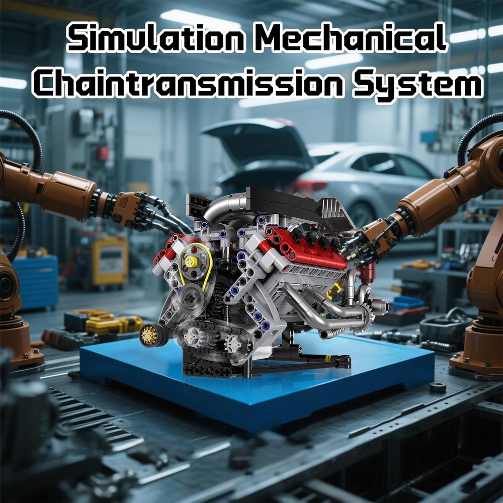 Mini V8 Engine Kits That Works Building Sets, 8-Cylinder Model Technic with Moto