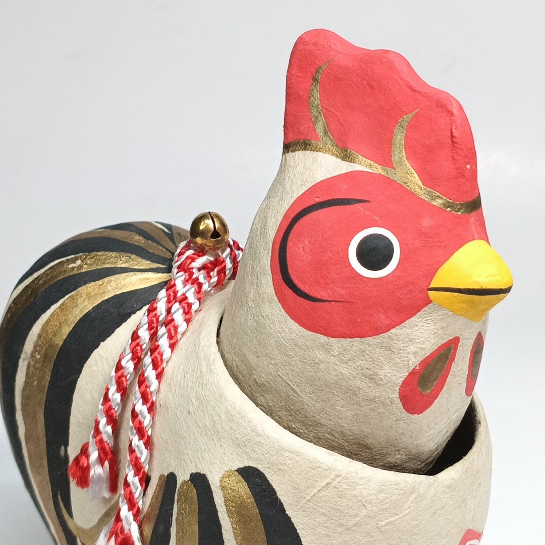 Japanese Paper Mache Bobblehead Chicken Doll Nozawa Folk Art