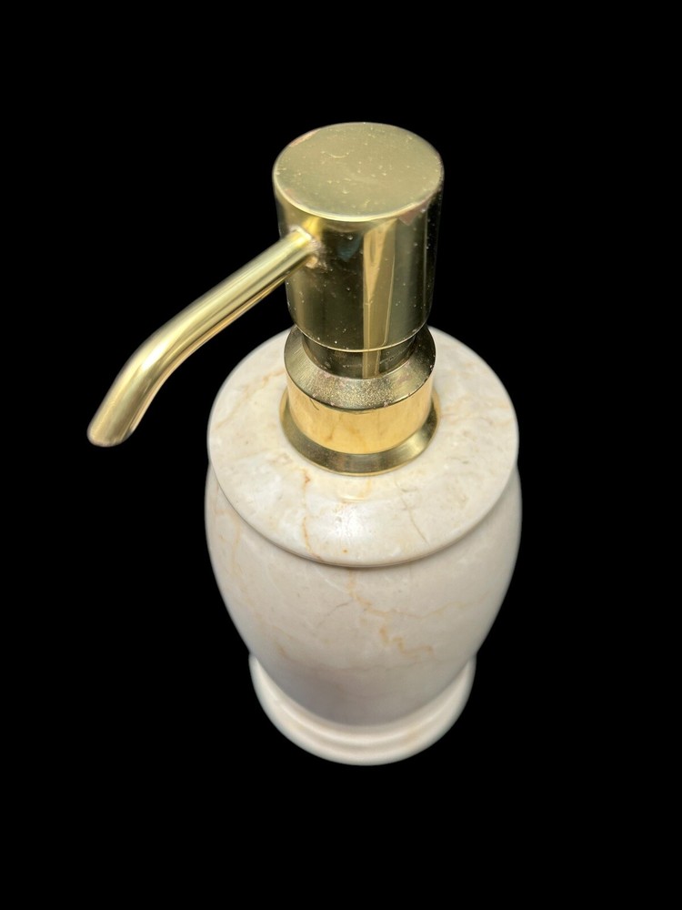 Frontgate Designer Solid Travertine Marble Toothbrush Holder & Lotion Dispenser