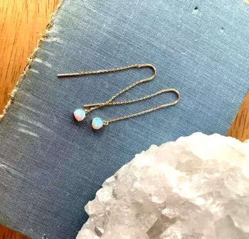2 Ct Round Lab-Created Fire Opal Drop Thread Earrings 14k Gold Plated Solid 925