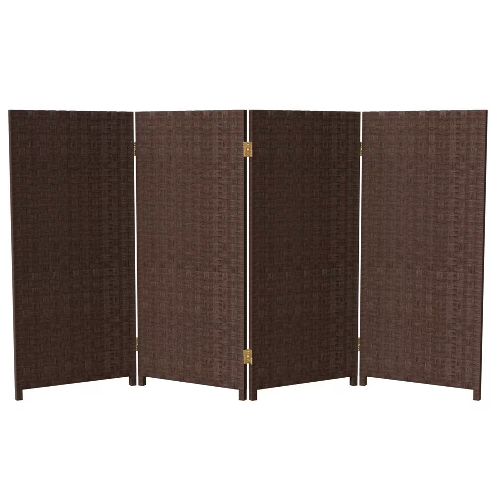 3 Ft. Short Woven Fiber Folding Screen - 4 Panel - Dark Mocha