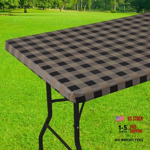Rectangle Picnic Table Cloth, Elastic 72" x 30" (Rectangular) Black and Khaki