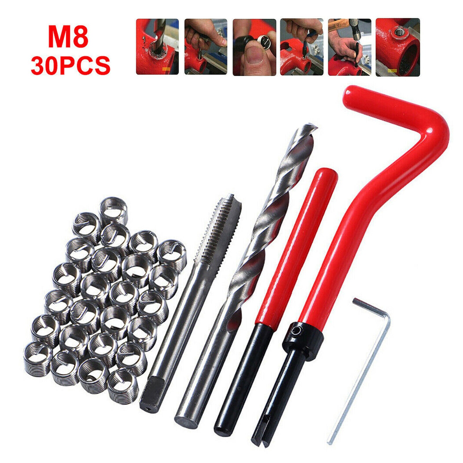15PC M8 x 1.25 Metric Thread Repair Install Tool Insert Kit M8 Helicoil Coil US