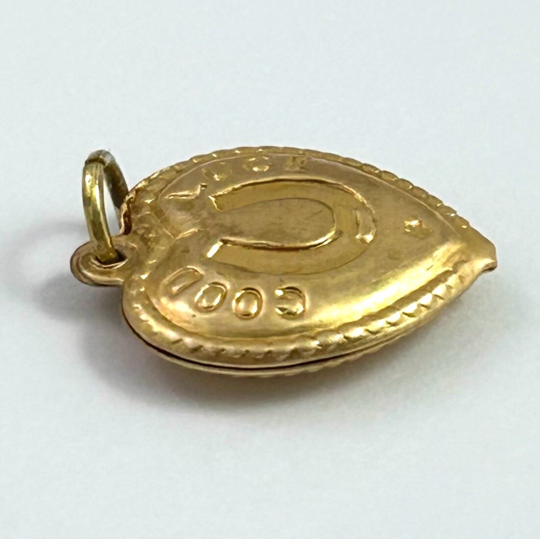 Vintage Good Luck Charm Puffy Heart Pendant Horseshoe Vintage Jewelry Brass