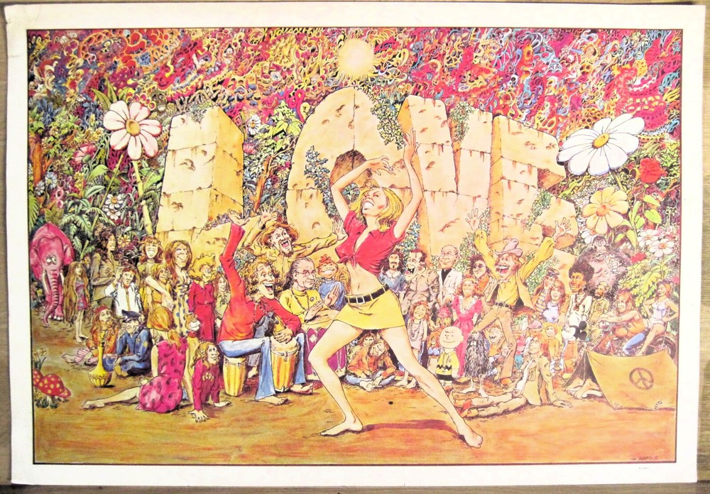 Vtg 1970 Love Poster Sirkia Head Shop Charlie Brown Frankenstein Cop Smokes Bong