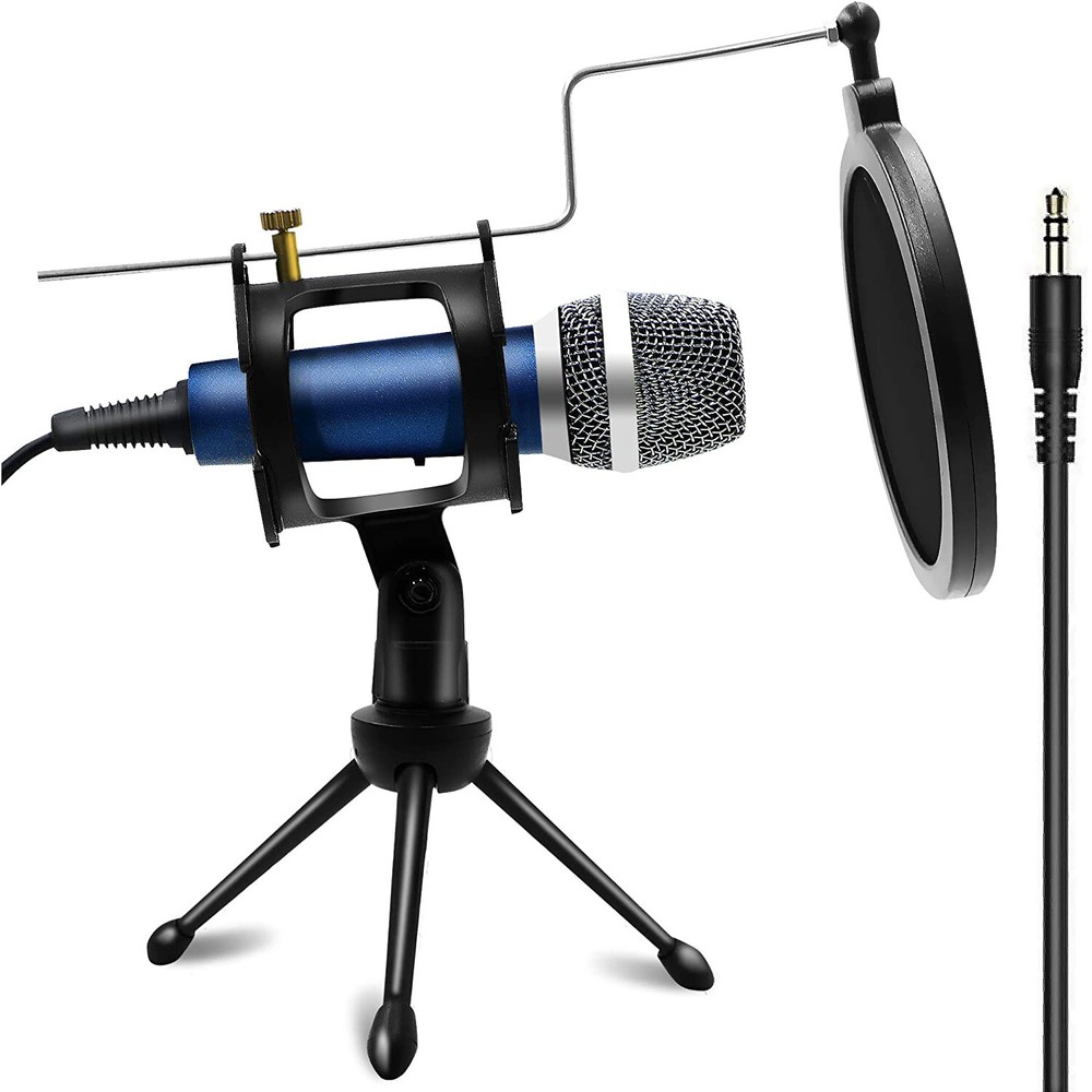 Condenser Recording Microphone 3.5mm Plug & Play for Mac PC Android Gaming Blue